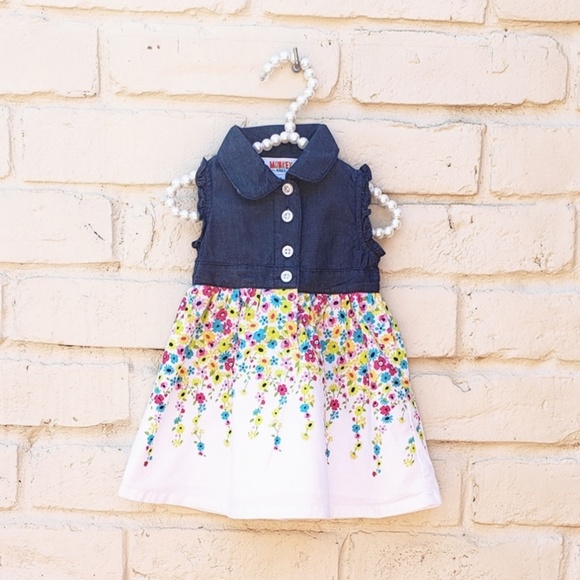 Girls Monkey Bars Denim & Floral Dress - Picture 1 of 4